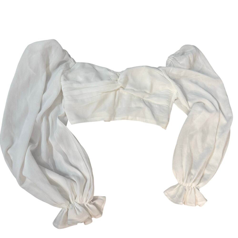 Princess Polly White Puff Sleeve Tie Back Crop Top Size 2